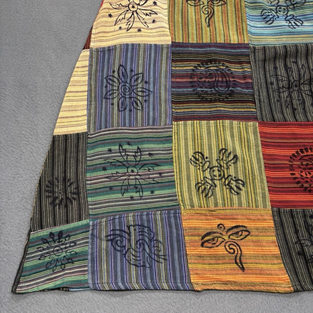 Patchwork Striped Midi Skirt Size S Boho Hippie Retro 100% Cotton Made in Nepal - Picture 4 of 13